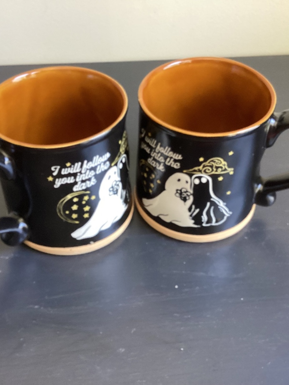 Brand New Set of 2 Spectrum Halloween Embossed Mugs “I will follow you into..”